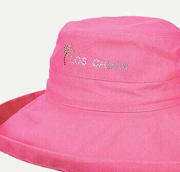 Rhinestone logo on a pink beach hat