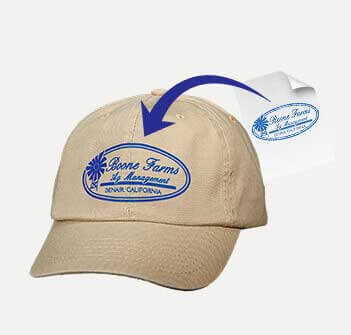 Tan cap with circular blue logo applied on the front