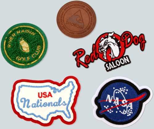 Five colorful patches in different shapes and sizes