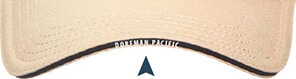 Hat bill with dark color and text on the front