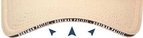 Hat bill with dark color and repeated text on the front