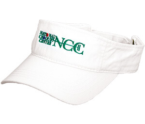 White visor with green embroidered artwork on the front