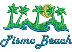 Pismo Beach with waves against a sunny island