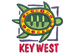 Key West with a green turtle over the text